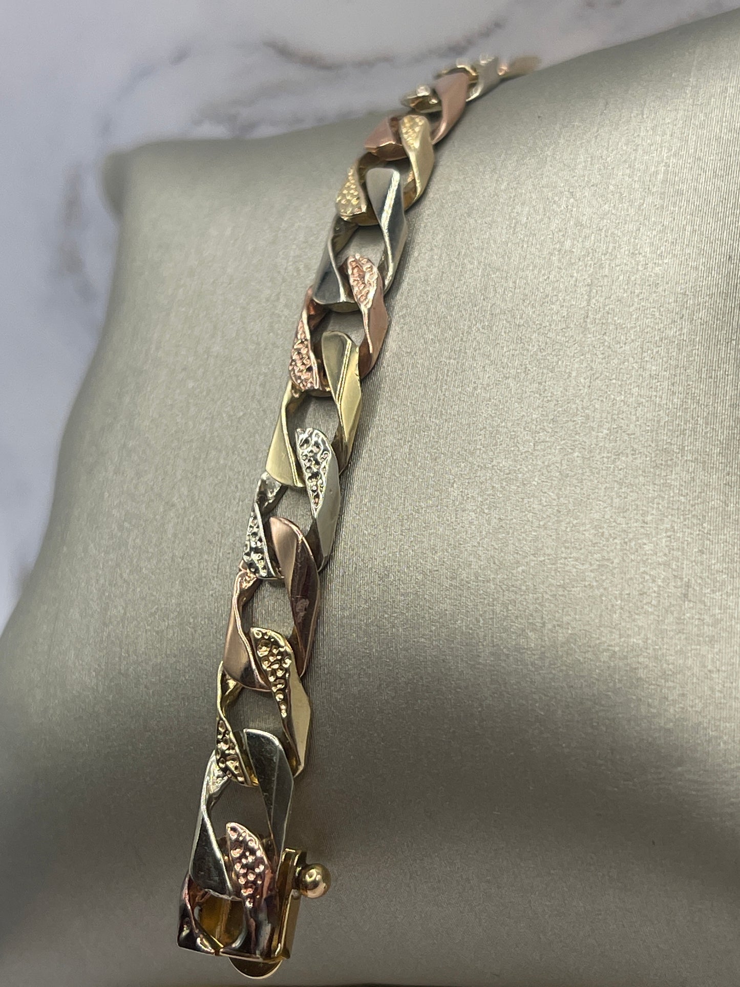 2tone Cuban Flat ID Bracelet 14k