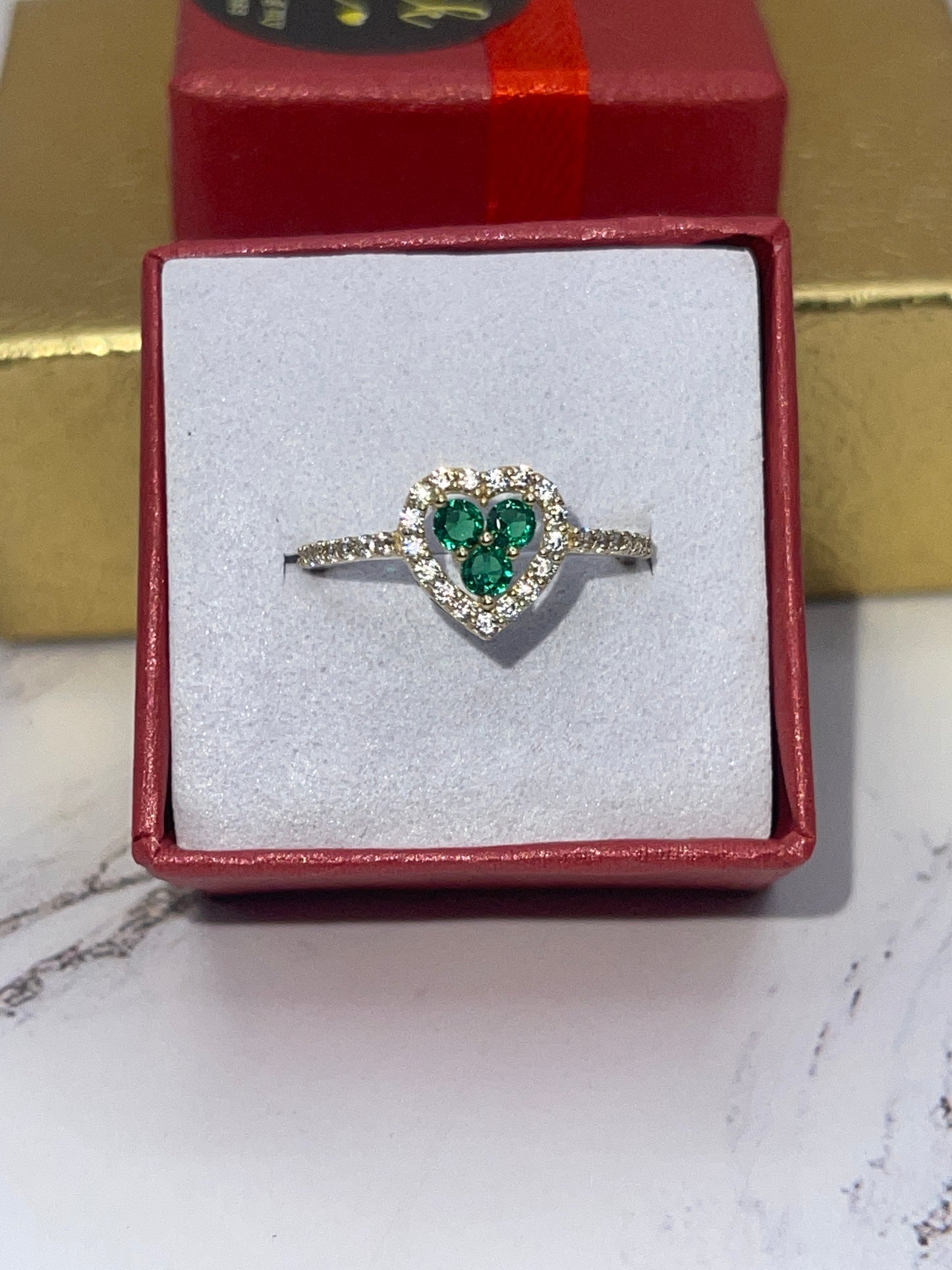 Heart Green Cz Ring 10k