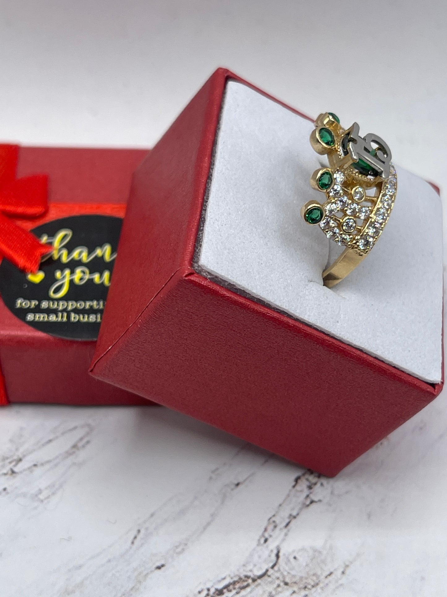 Crown 15 Cz Green Ring 14k