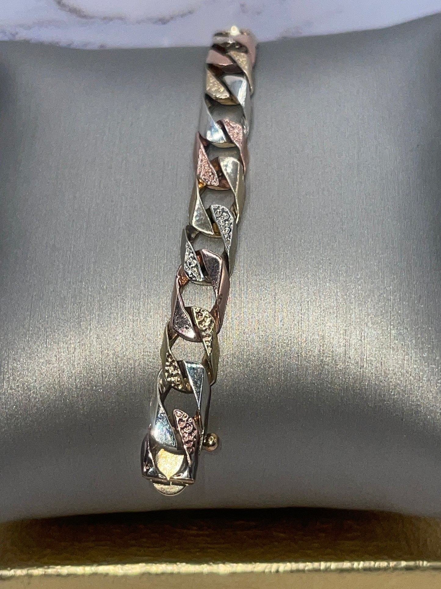 2tone Cuban Flat ID Bracelet 14k