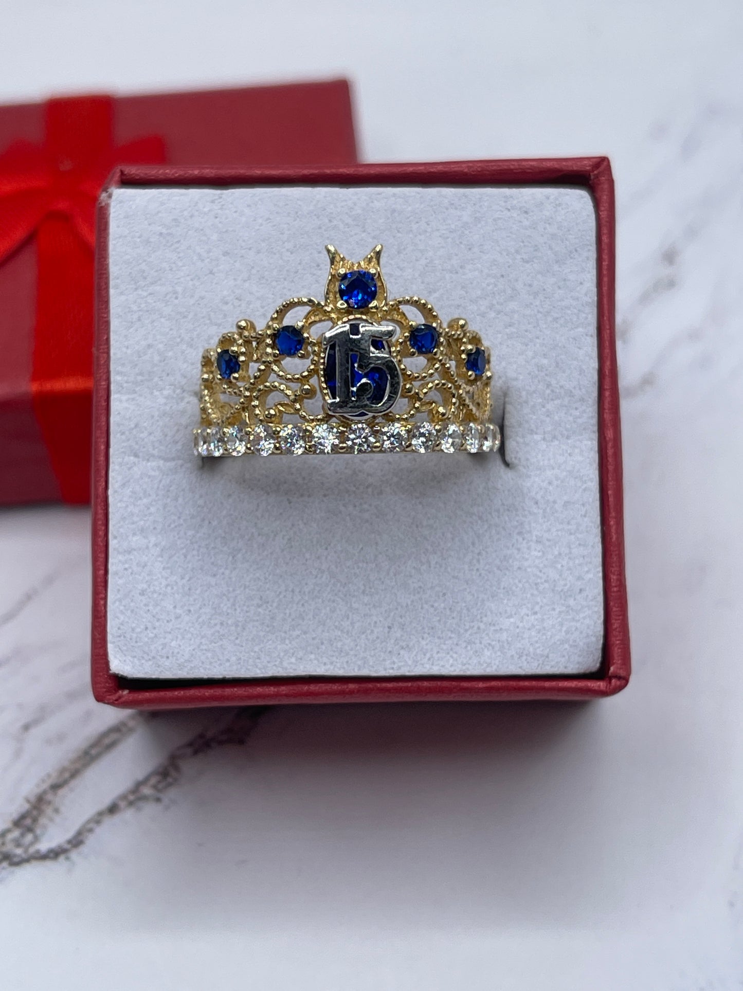 Crown 15 Cz Blue Ring 14k