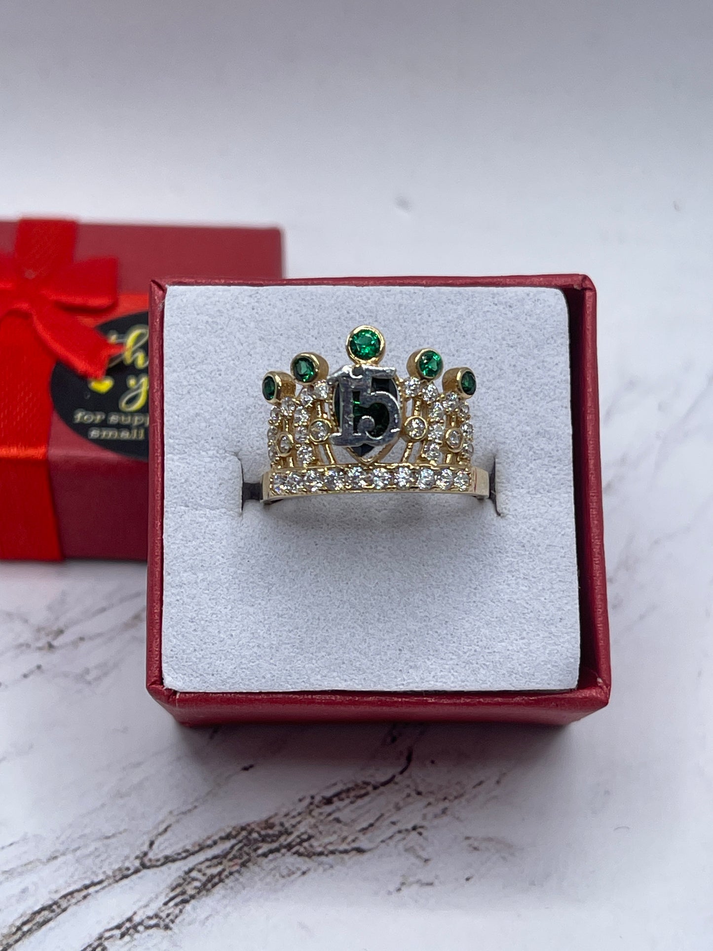 Crown 15 Cz Green Ring 14k