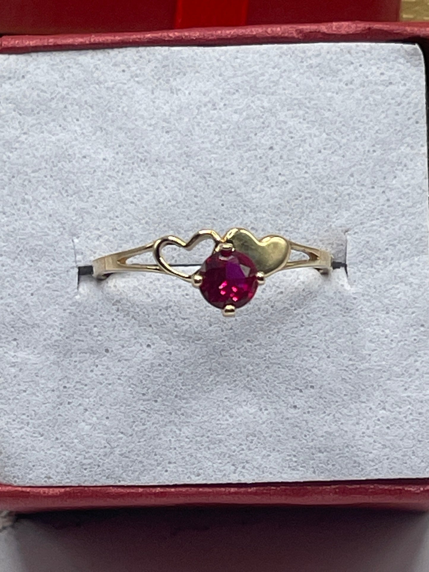 Hearts Cz Ruby Ring 14k