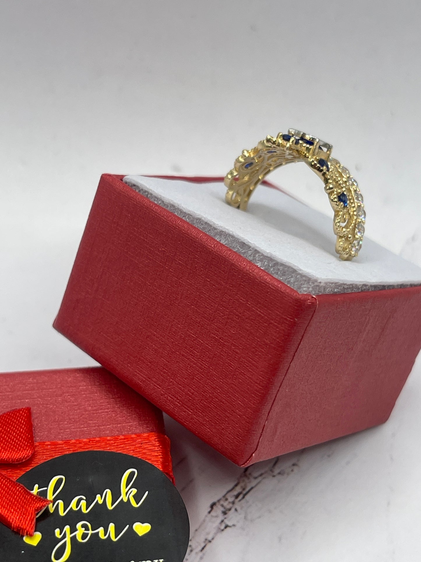 Crown 15 Cz Blue Ring 14k
