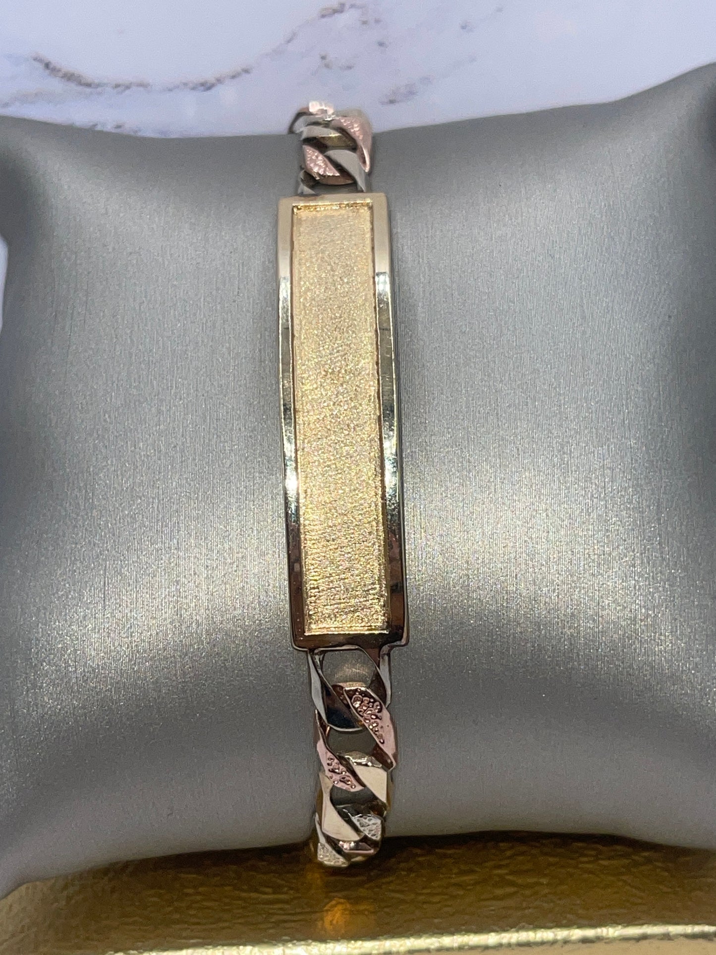 2tone Cuban Flat ID Bracelet 14k