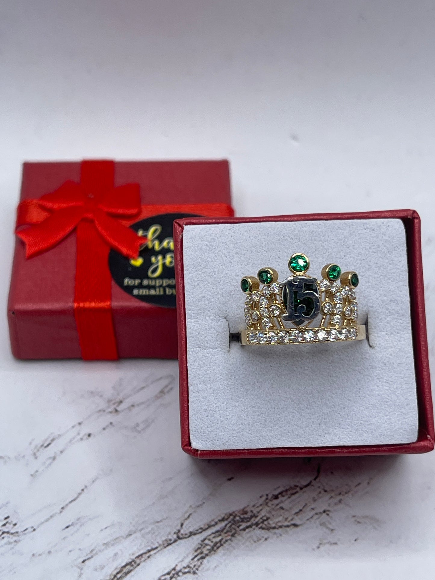 Crown 15 Cz Green Ring 14k