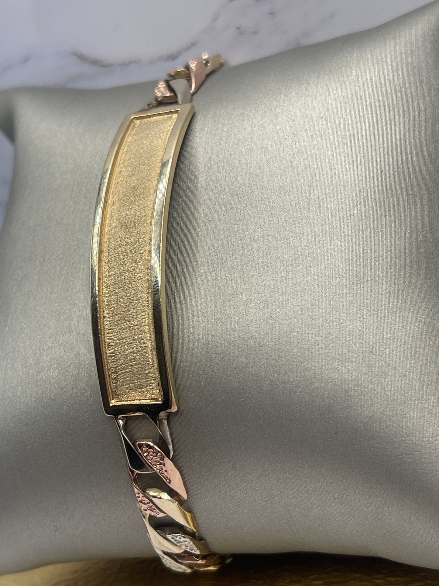 2tone Cuban Flat ID Bracelet 14k