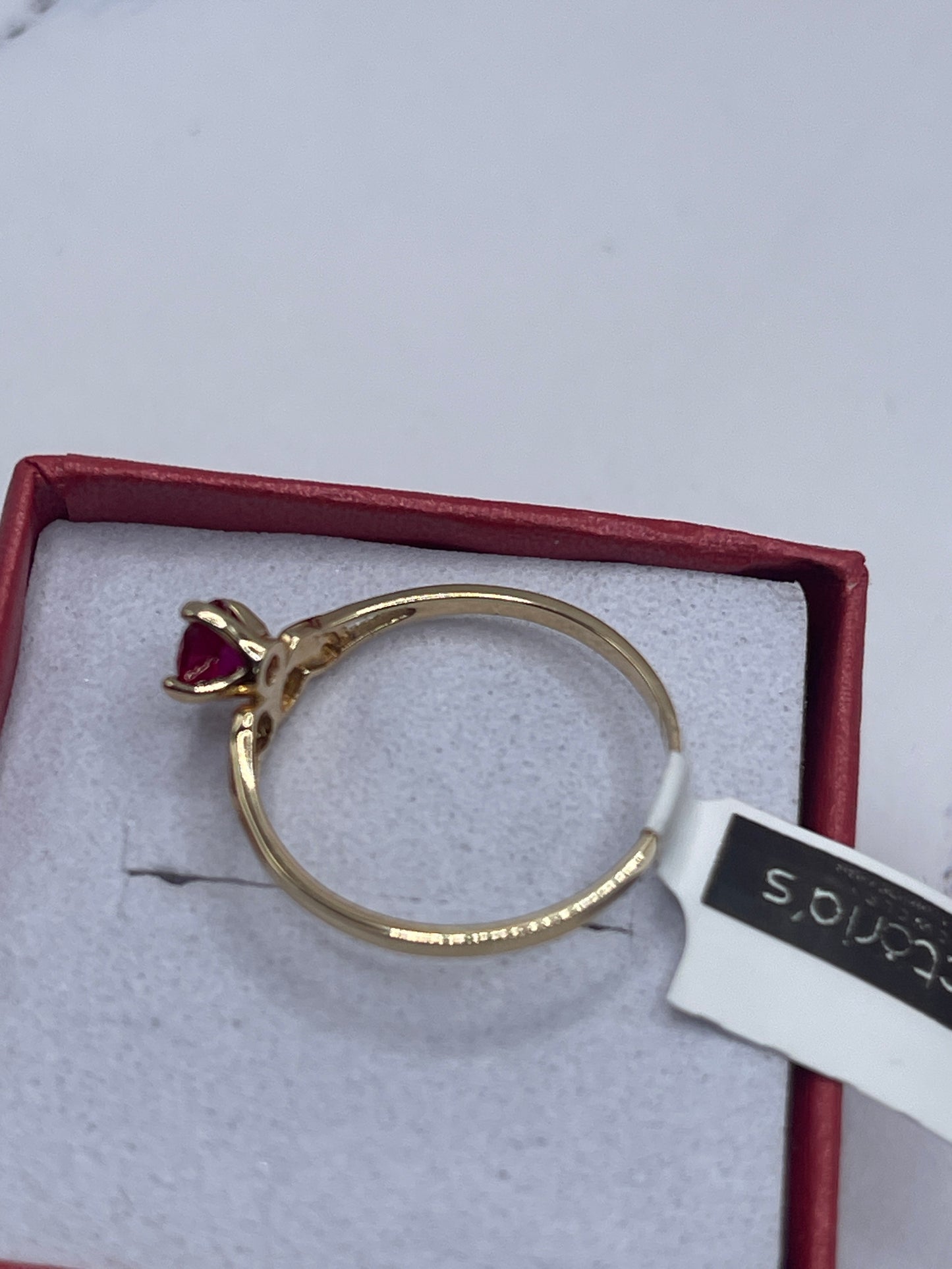 Hearts Cz Ruby Ring 14k