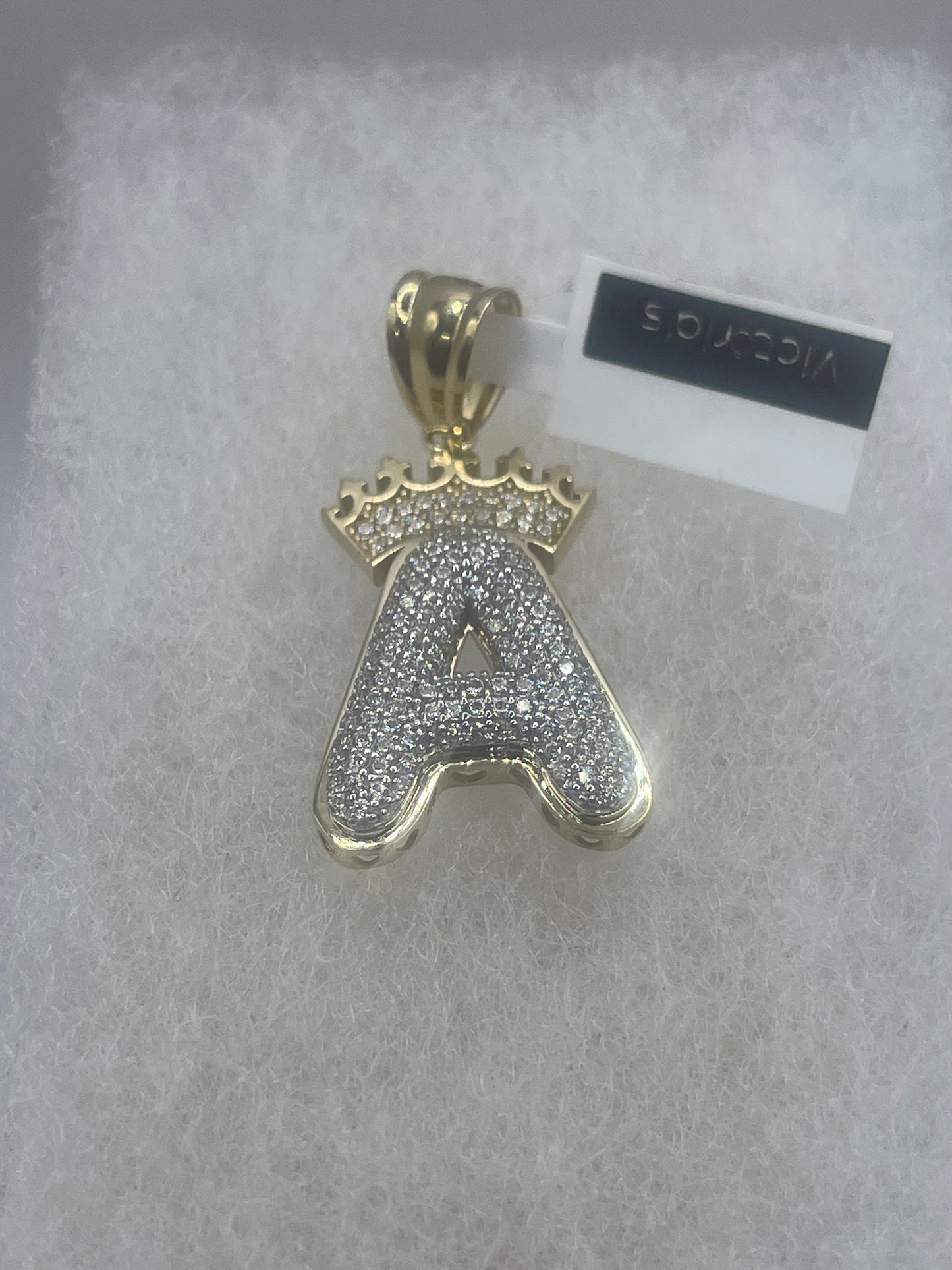 Letter A Crown Cz Pendent 10k