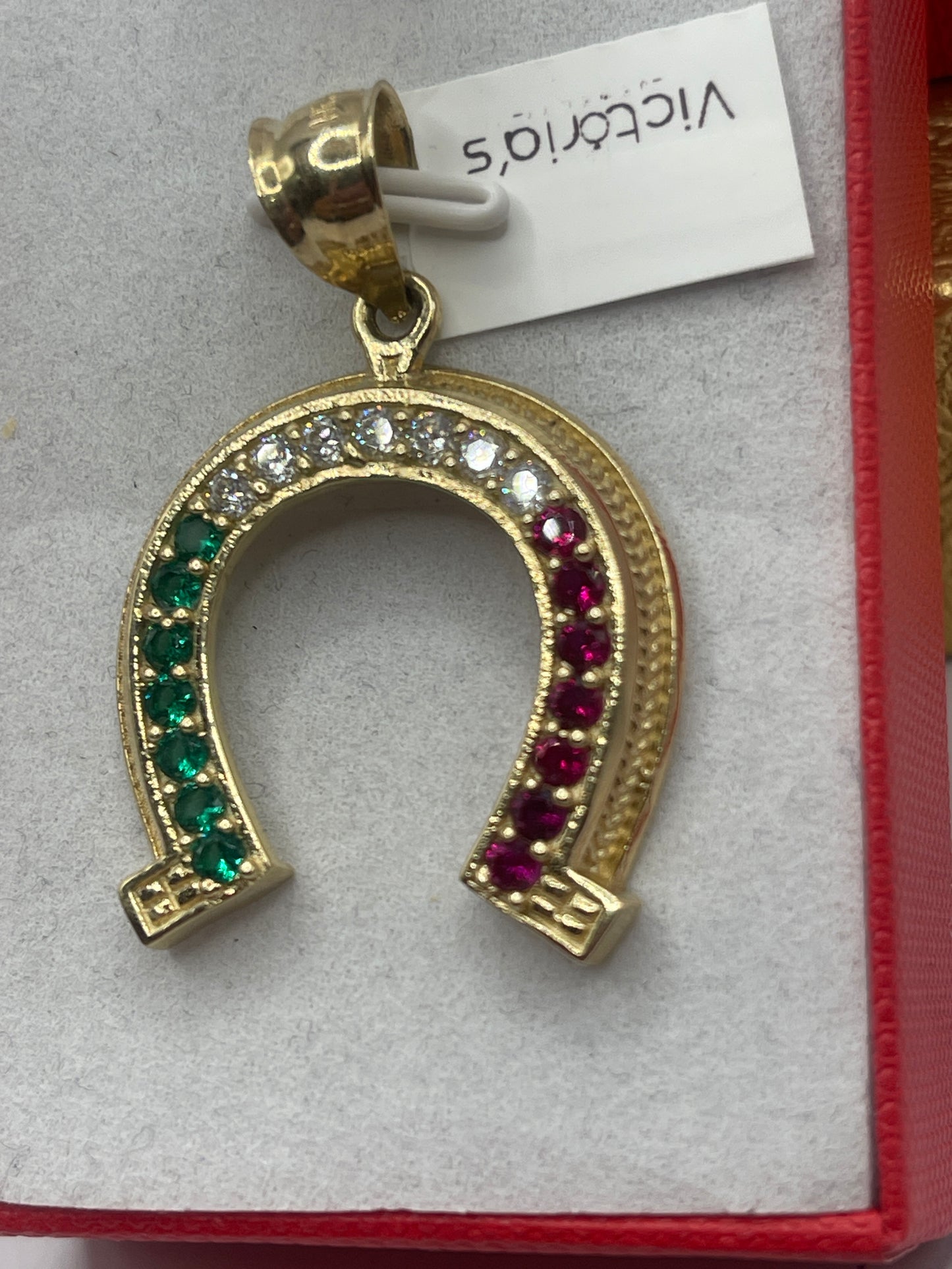 Horse Shoe Cz Pendent 14k