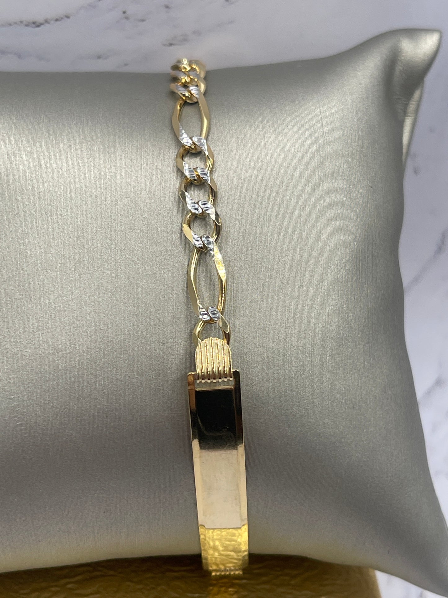 Figaro DC ID Bracelet 10k