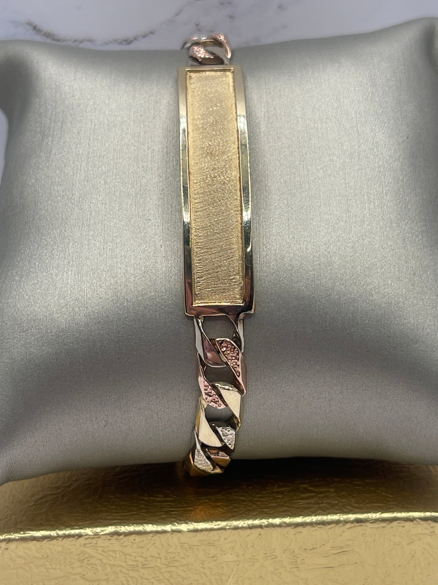 2tone Cuban Flat ID Bracelet 14k