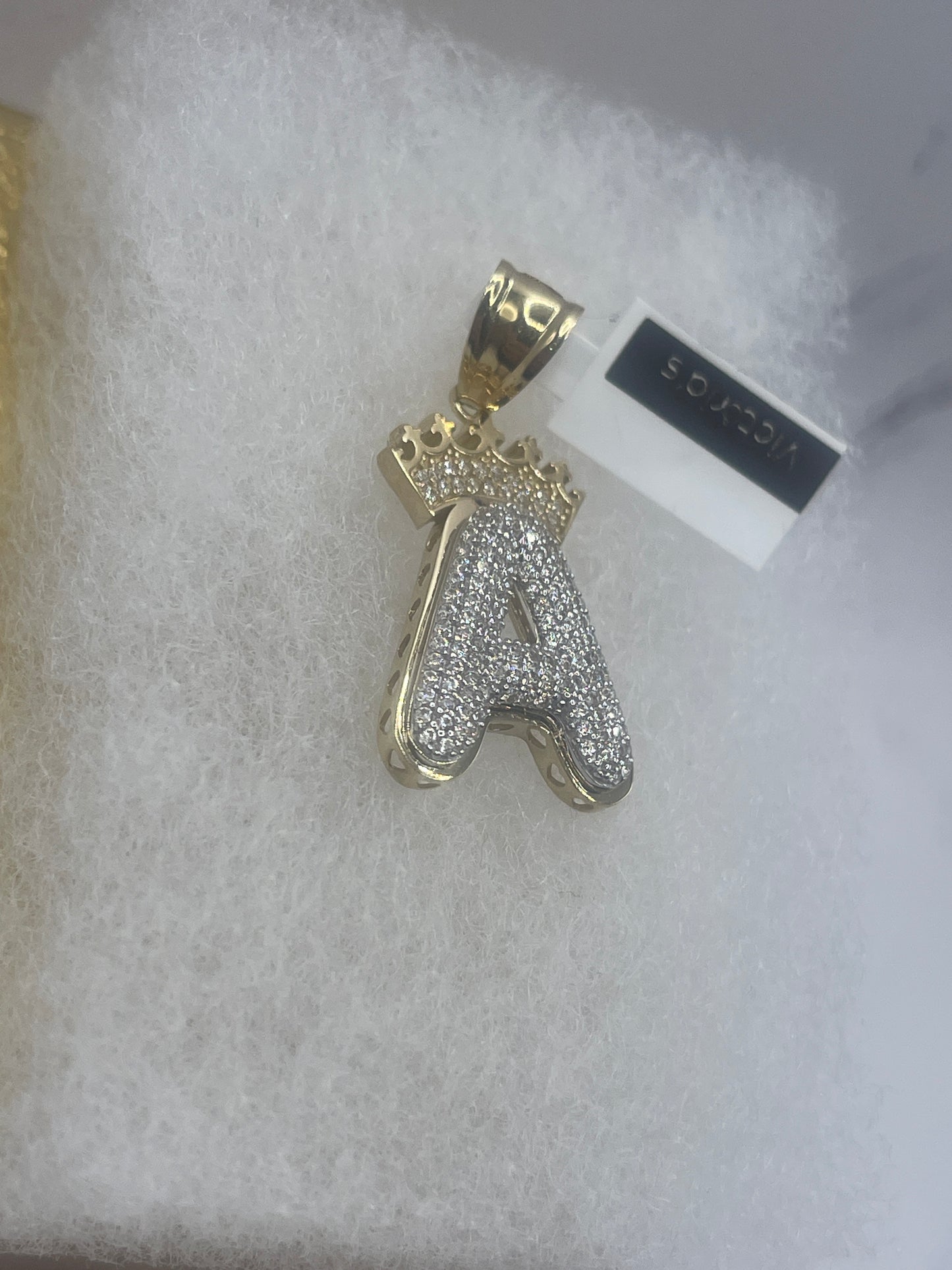 Letter A Crown Cz Pendent 10k