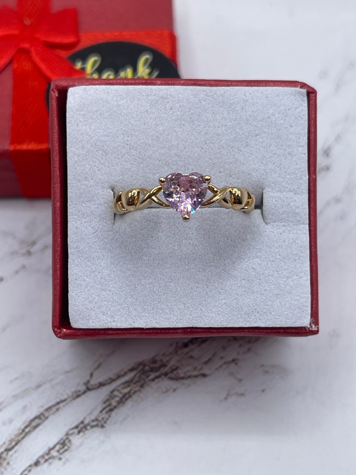 Heart Cz Pink Ring 14k
