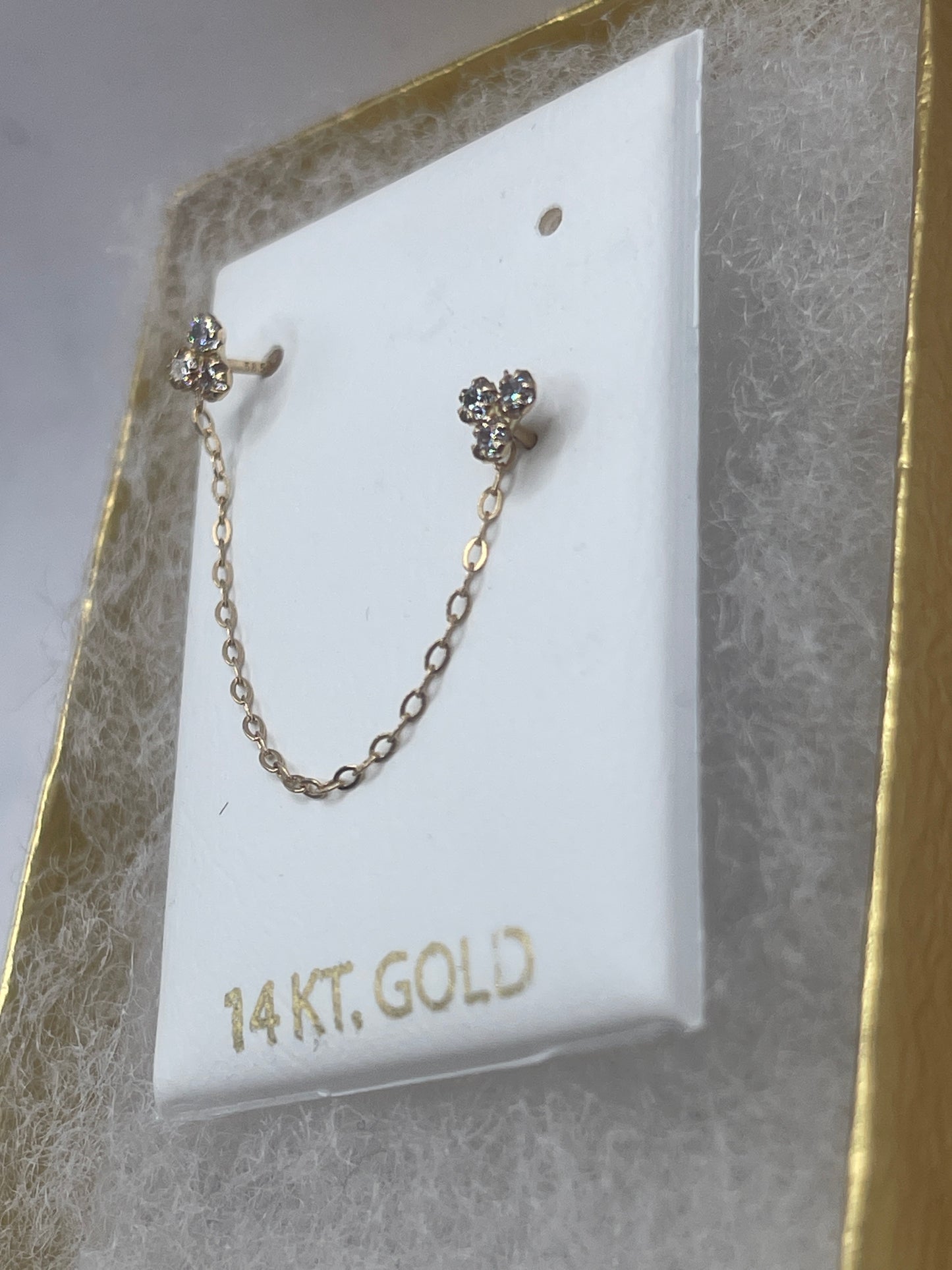 Flower Cz Chain Earrings 14k