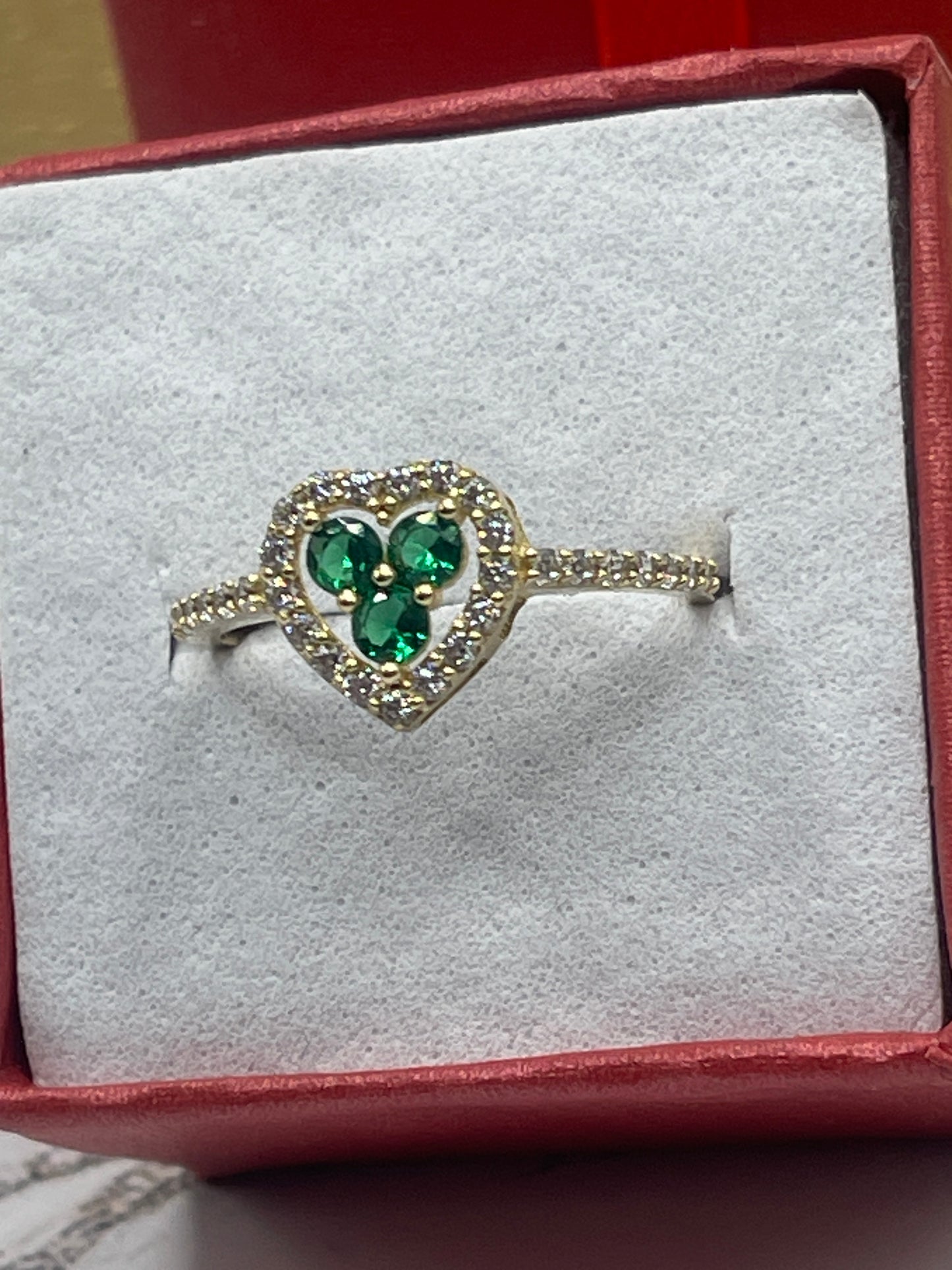 Heart Green Cz Ring 10k