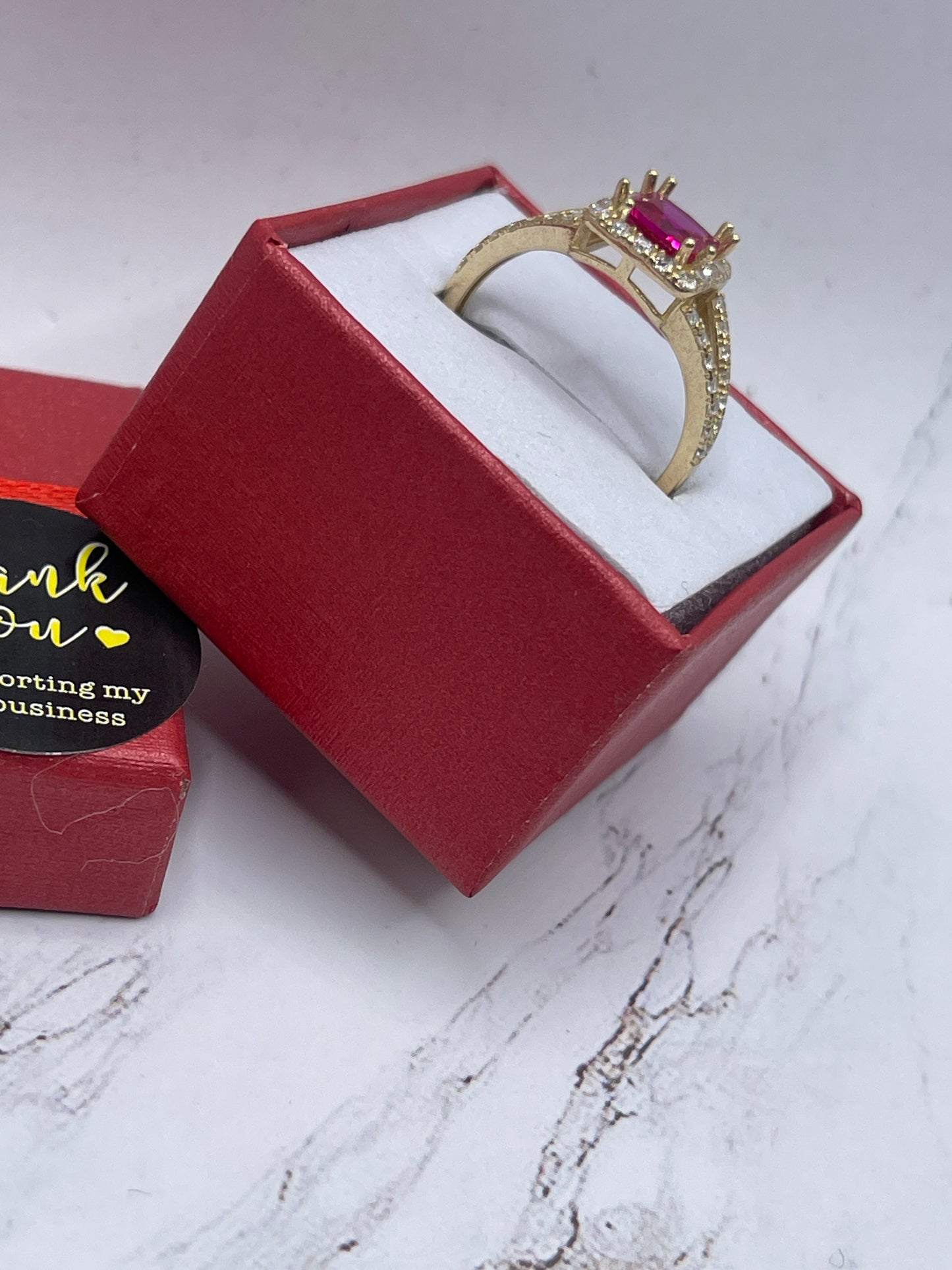 Square Top Cz Ruby Ring 14k
