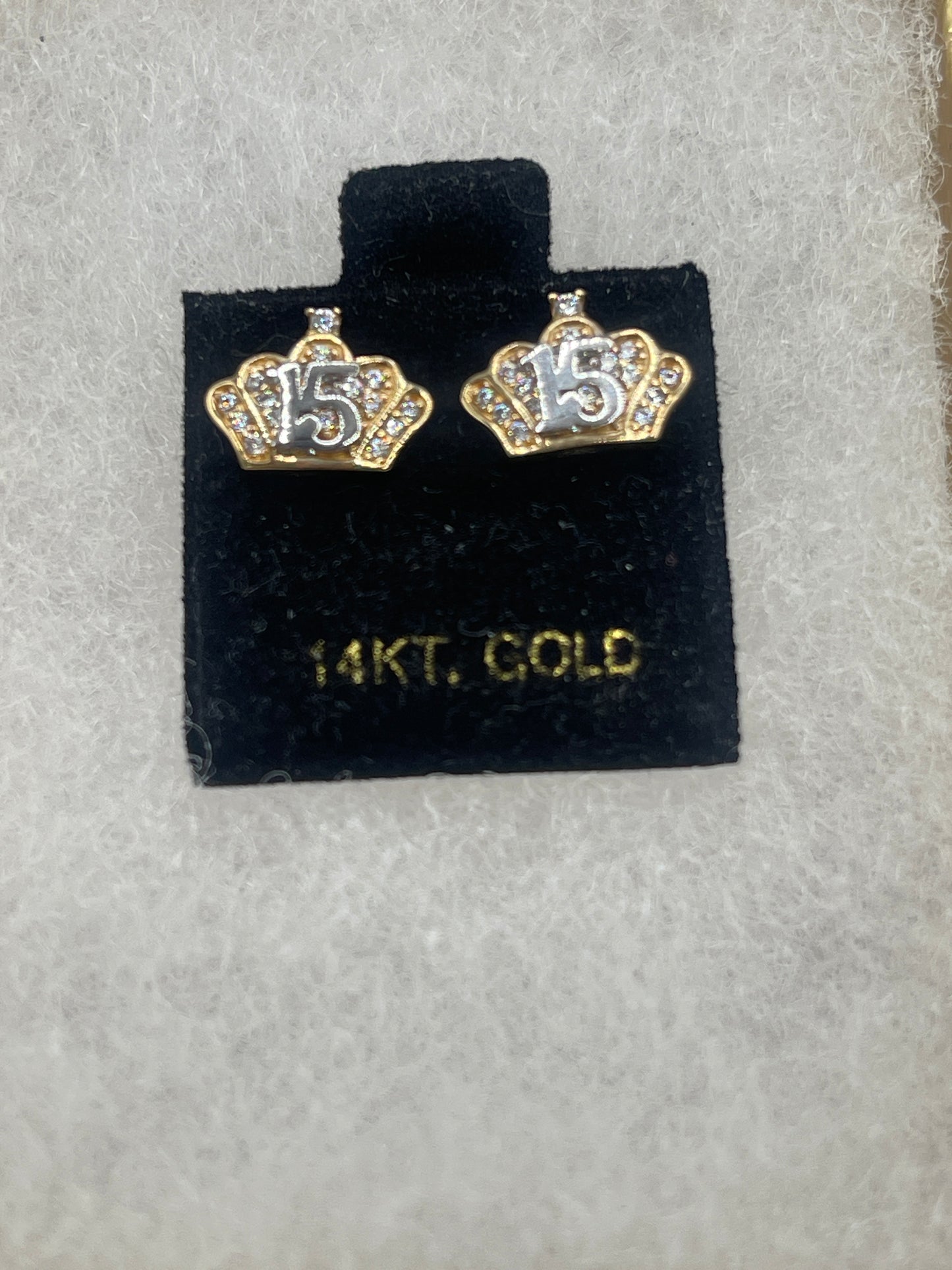 Crown Cz 15 Earrings 14k