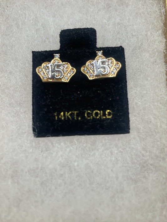 Crown Cz 15 Earrings 14k