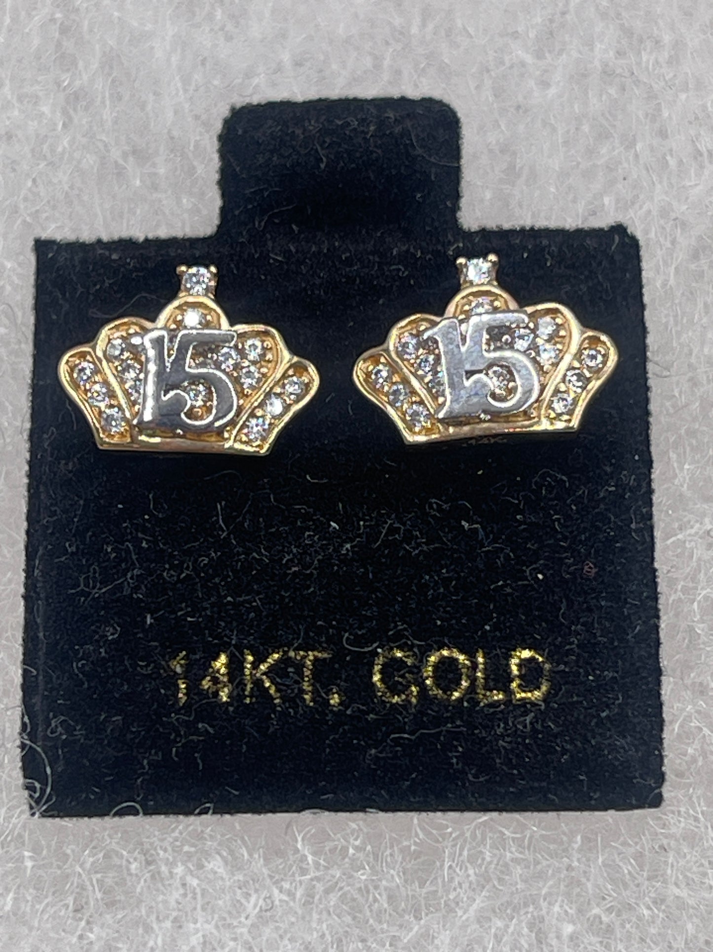 Crown Cz 15 Earrings 14k