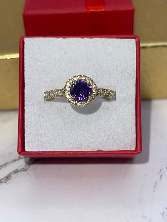 Circle Purple Cz Ring 10k