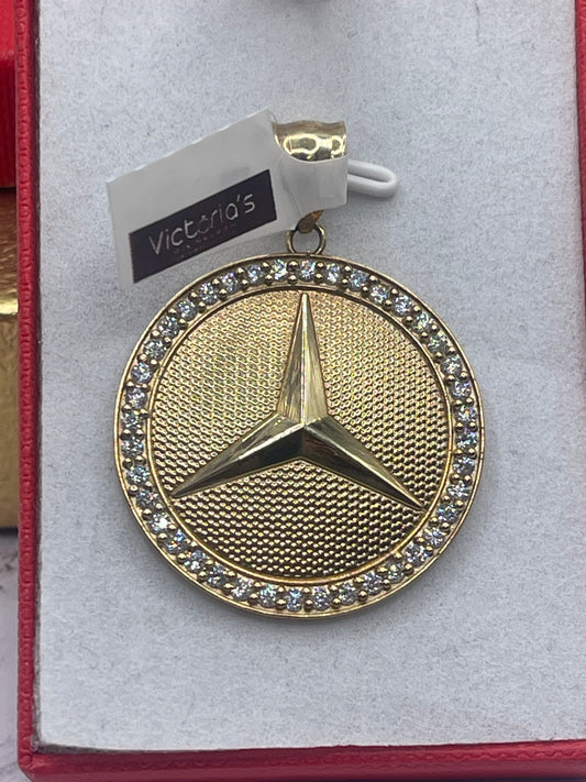Mercedes Cz Medallion Pendent 10k