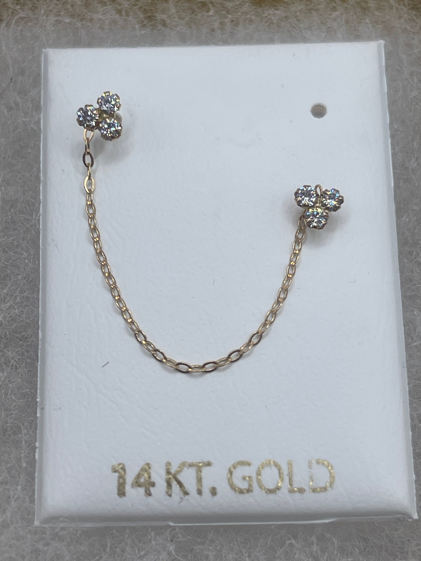 Flower Cz Chain Earrings 14k