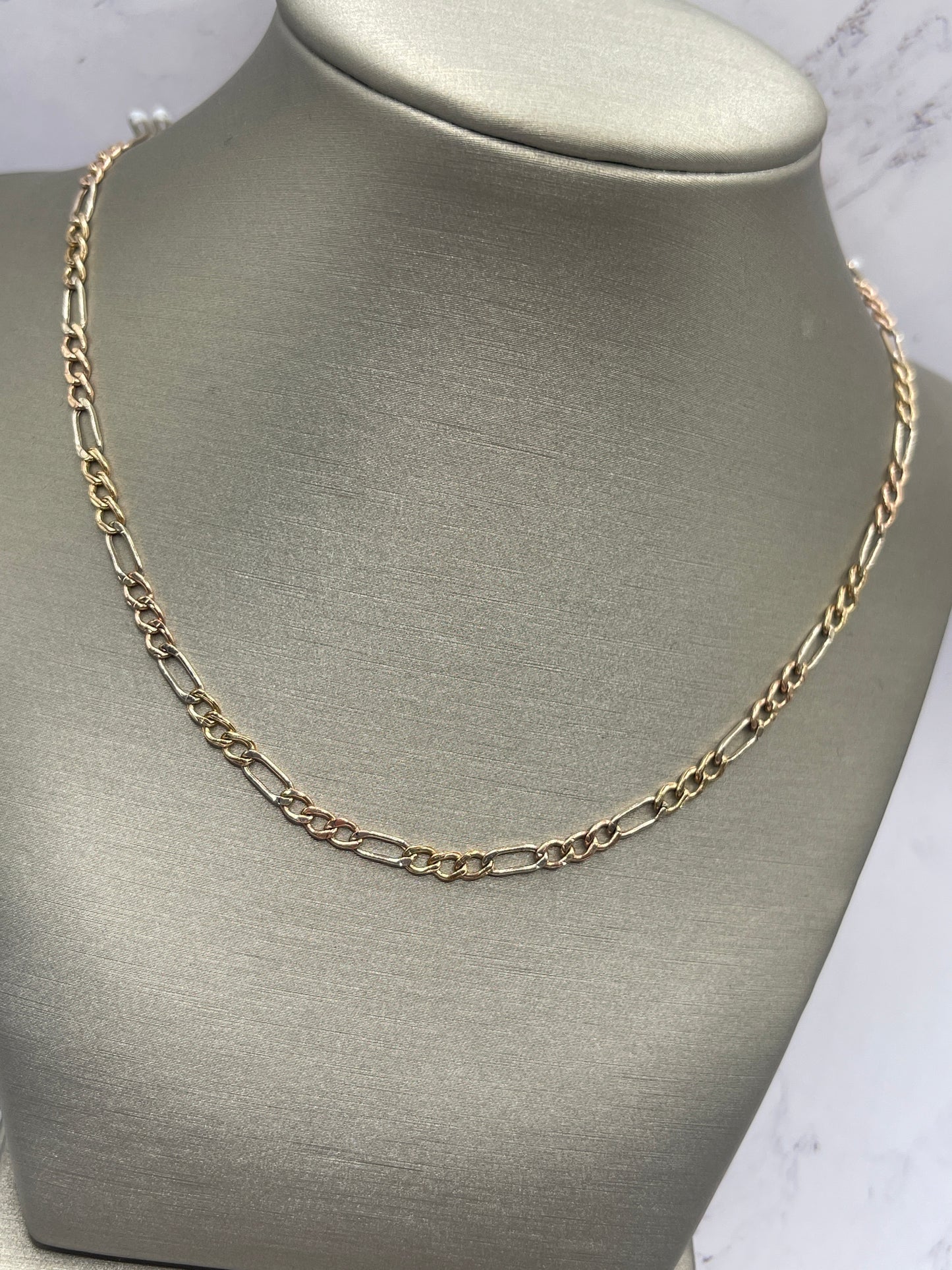 Figaro Tri Color Chain 14k