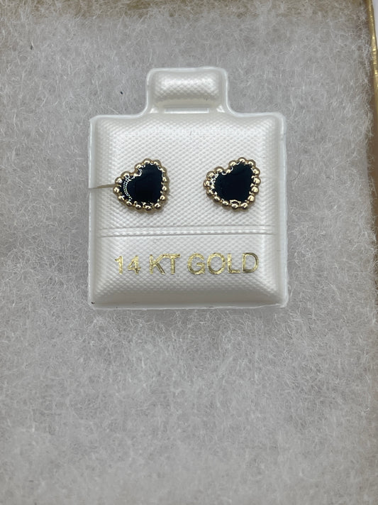 Heart Black Earrings 14k