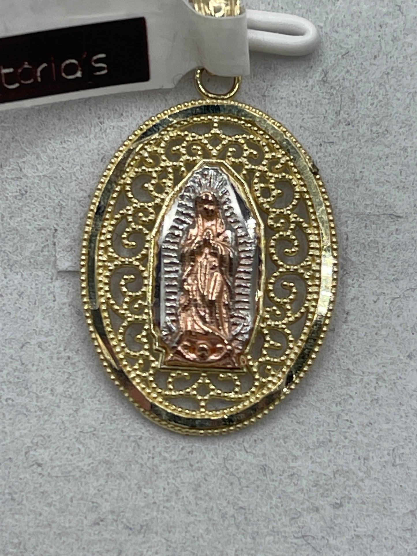 Oval 3 Tone Virgen De Guadalupe Pendent 10k
