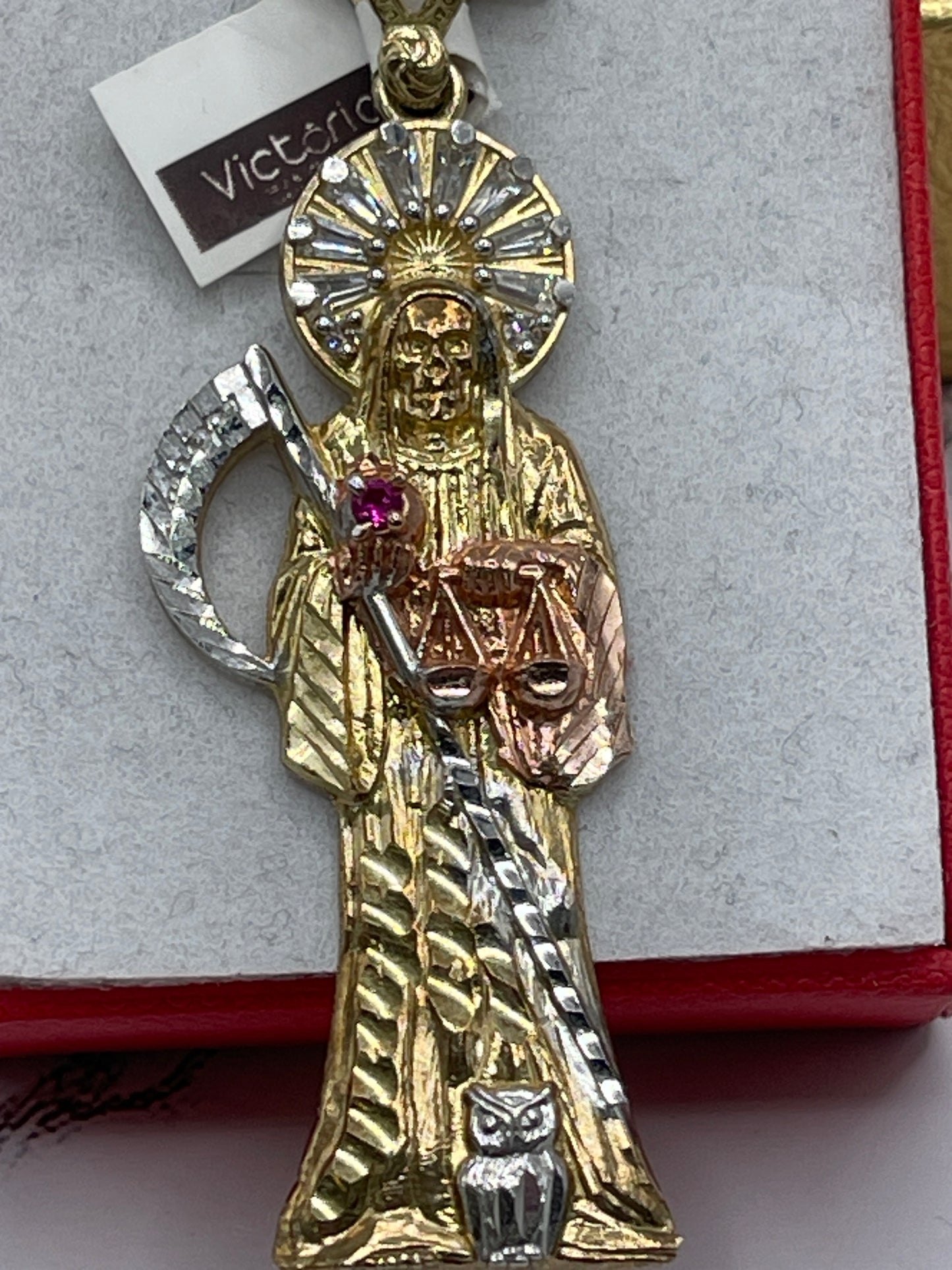 St Muerte Cz 3tone Pendent 10k
