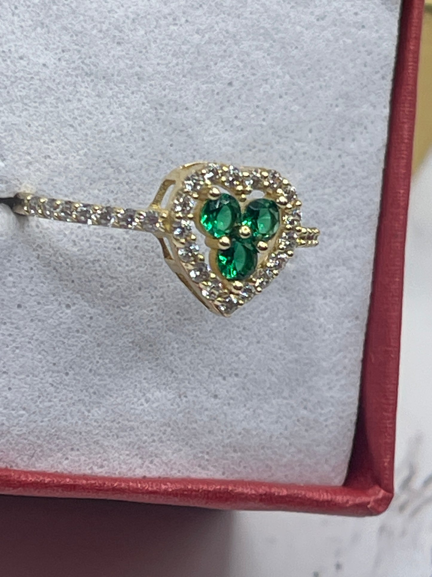 Heart Green Cz Ring 10k