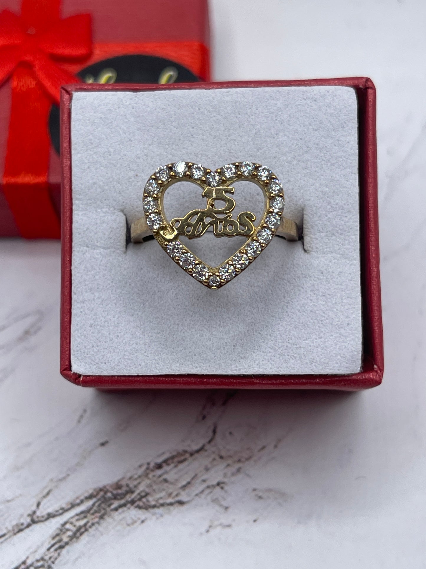 Heart 15 Años Cz Ring 10k