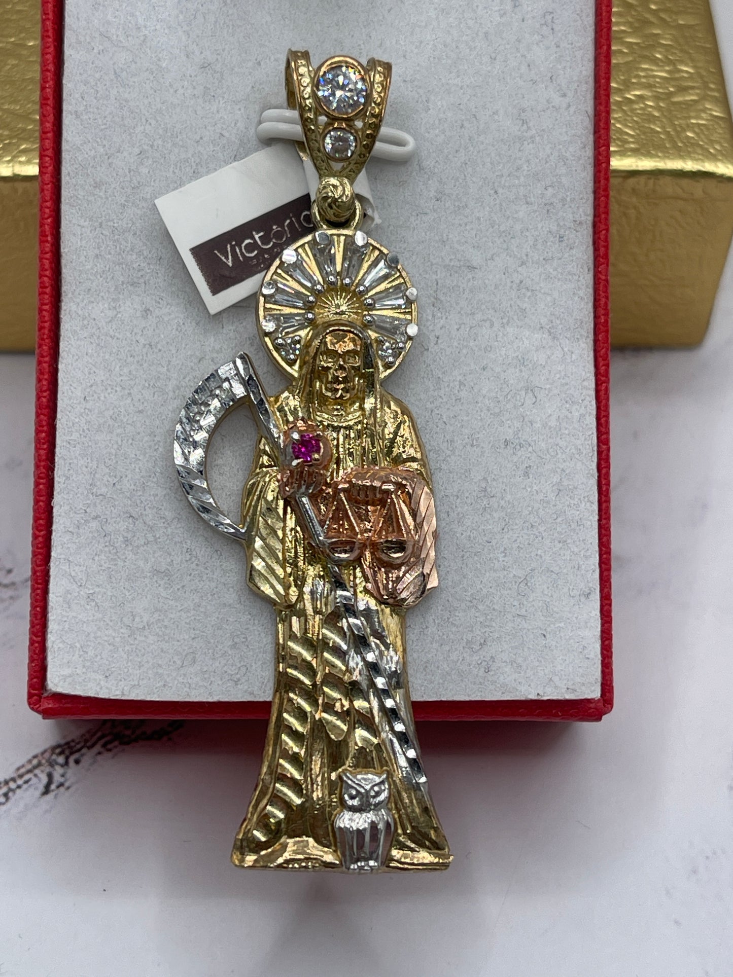St Muerte Cz 3tone Pendent 10k