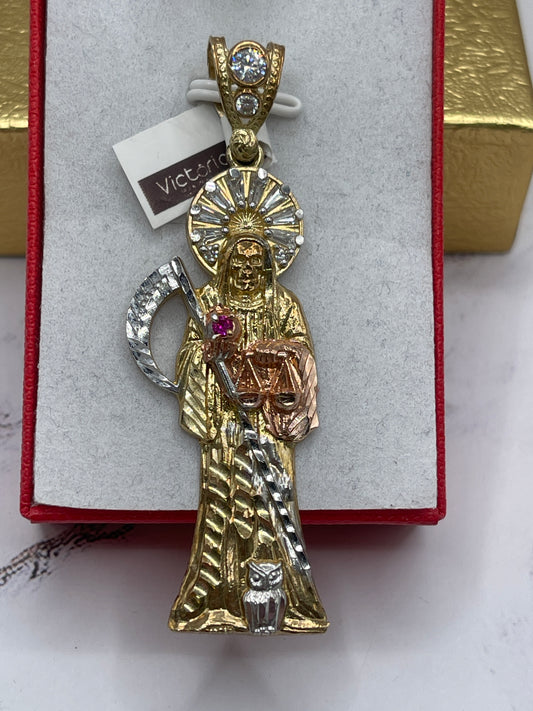 St Muerte Cz 3tone Pendent 10k