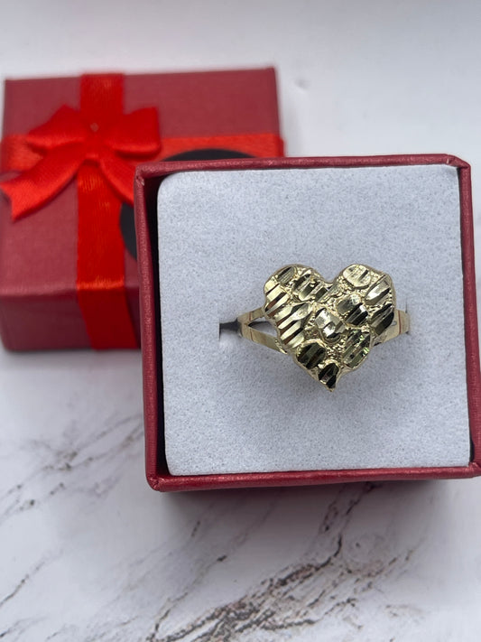 Med Heart Nugget Ring 10k