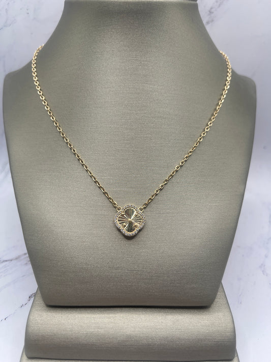 Gold Cz Clover Necklace 14k