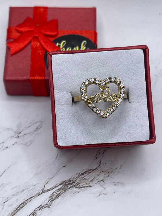 Heart 15 Años Cz Ring 10k