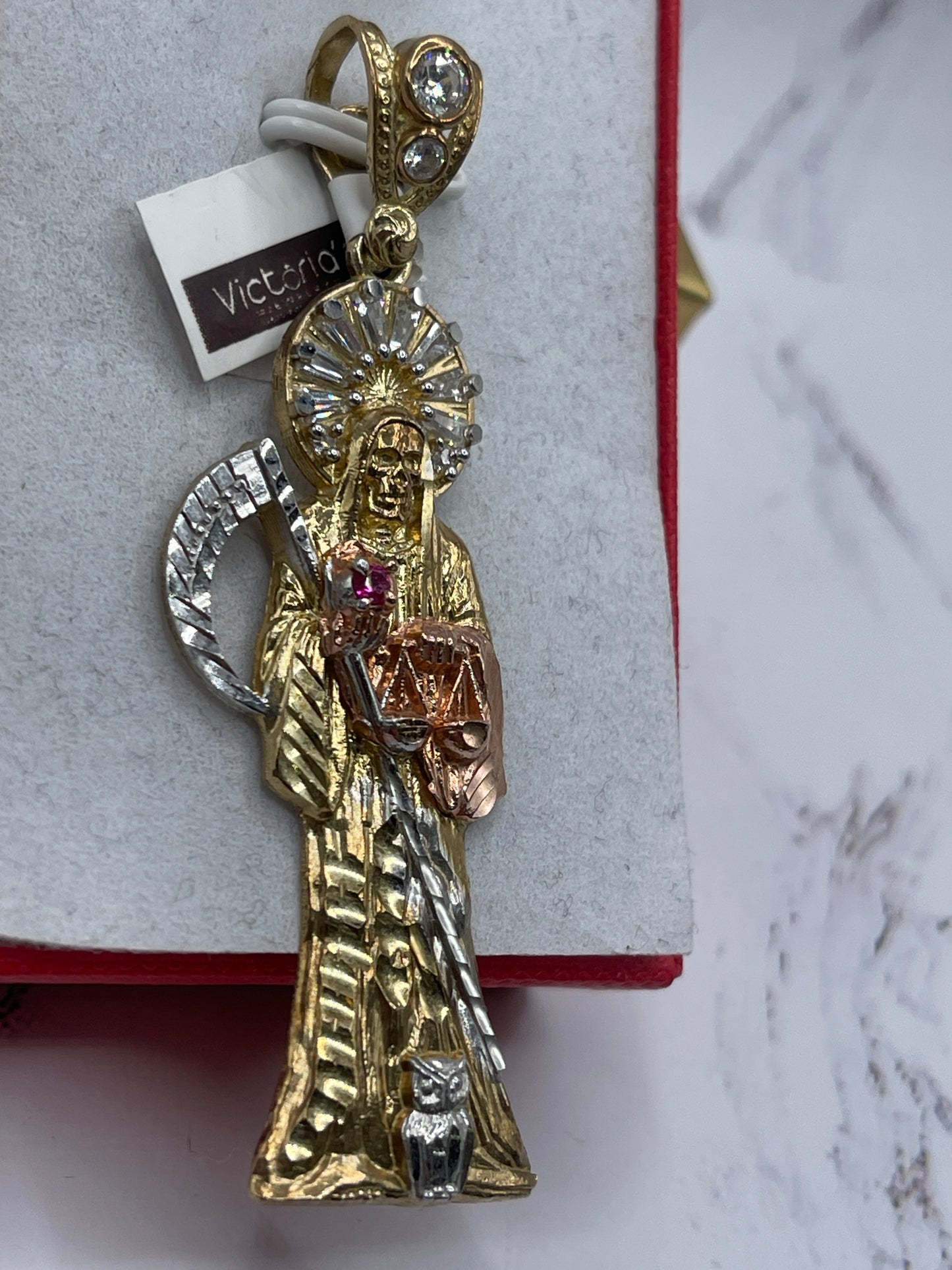 St Muerte Cz 3tone Pendent 10k