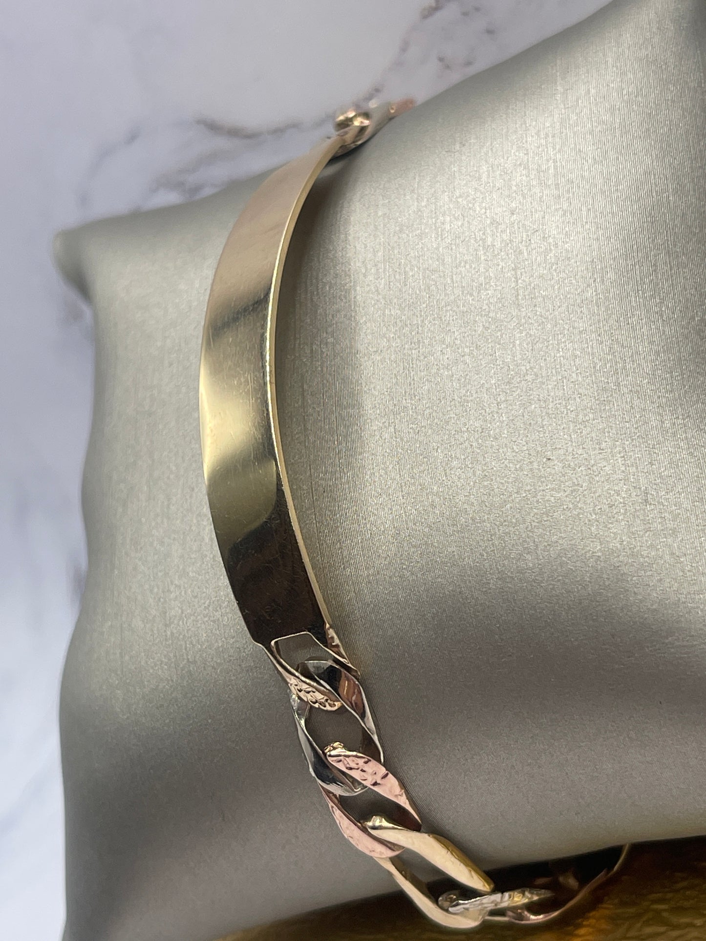 2tone Figaro ID Bracelet 14k