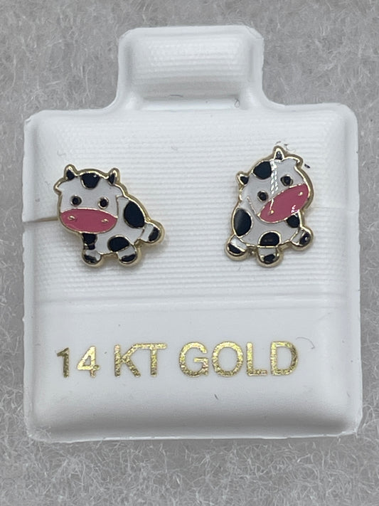 Cow Earrings 14k