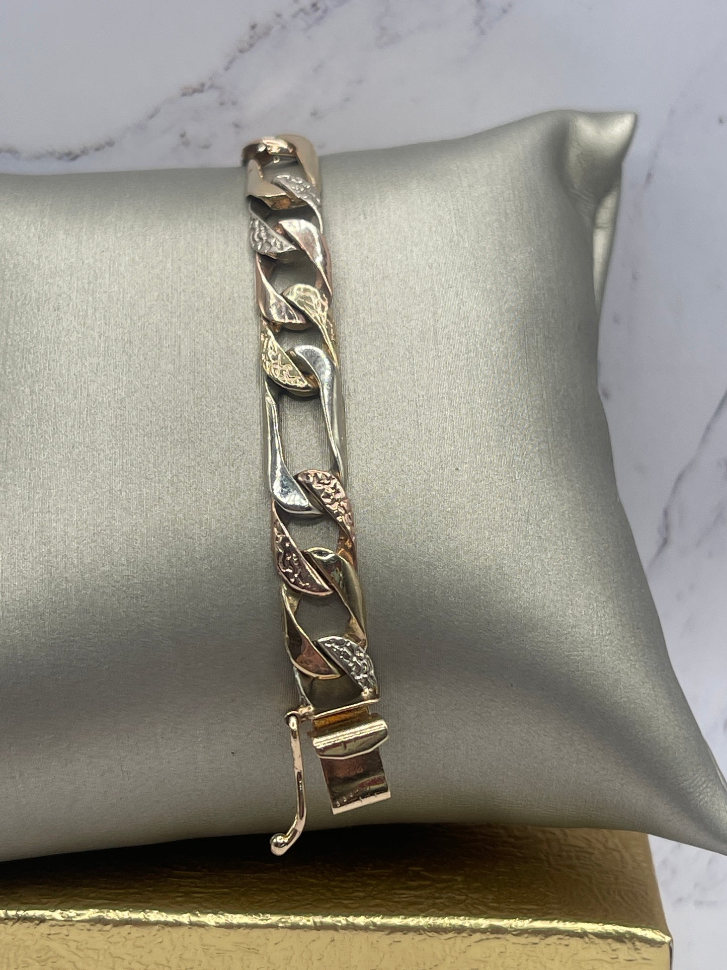 2tone Figaro ID Bracelet 14k