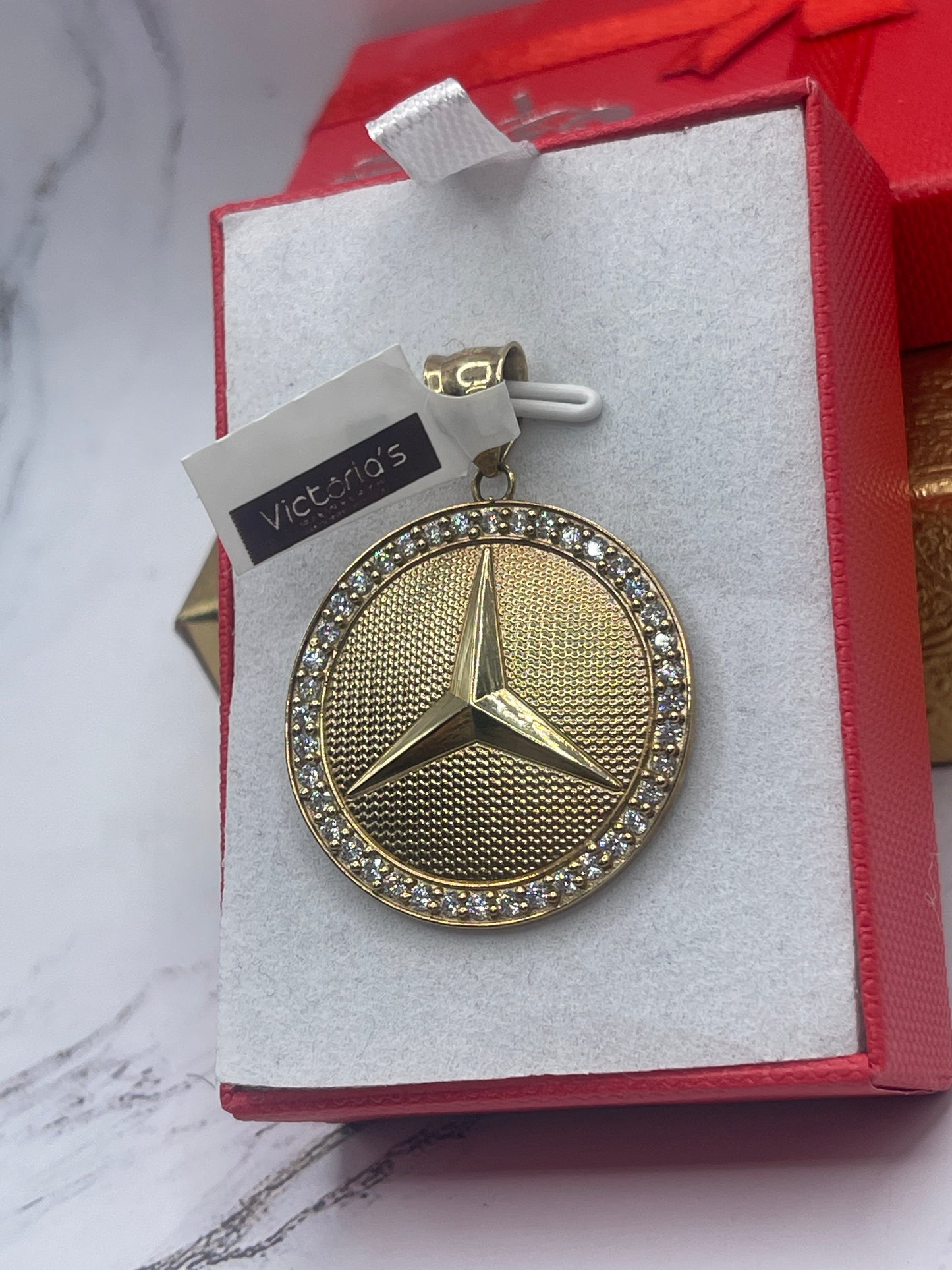 Mercedes Cz Medallion Pendent 10k