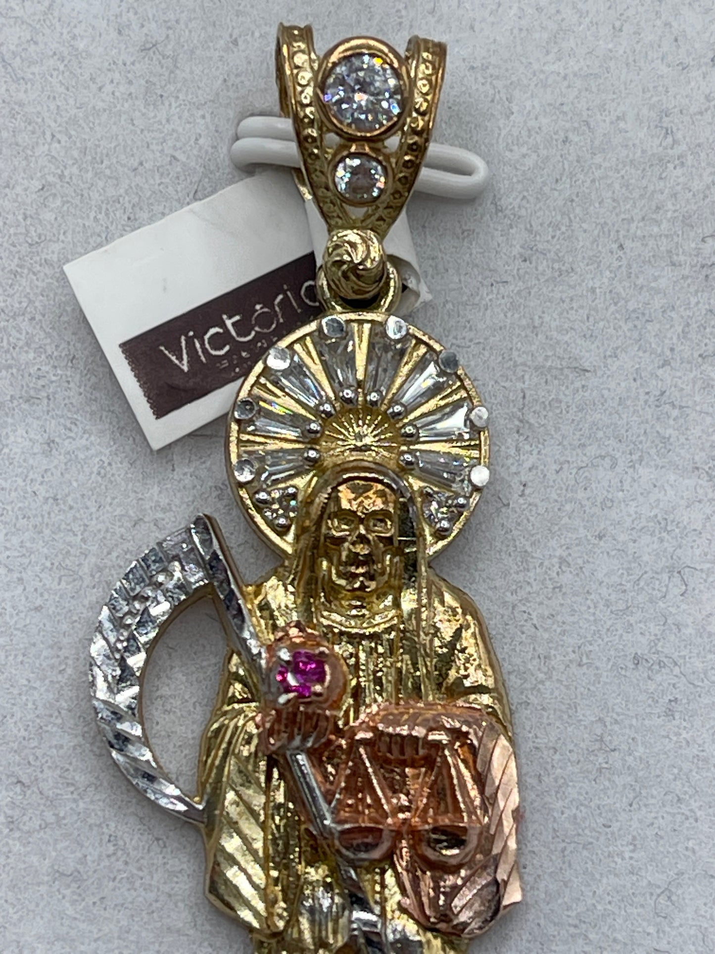 St Muerte Cz 3tone Pendent 10k