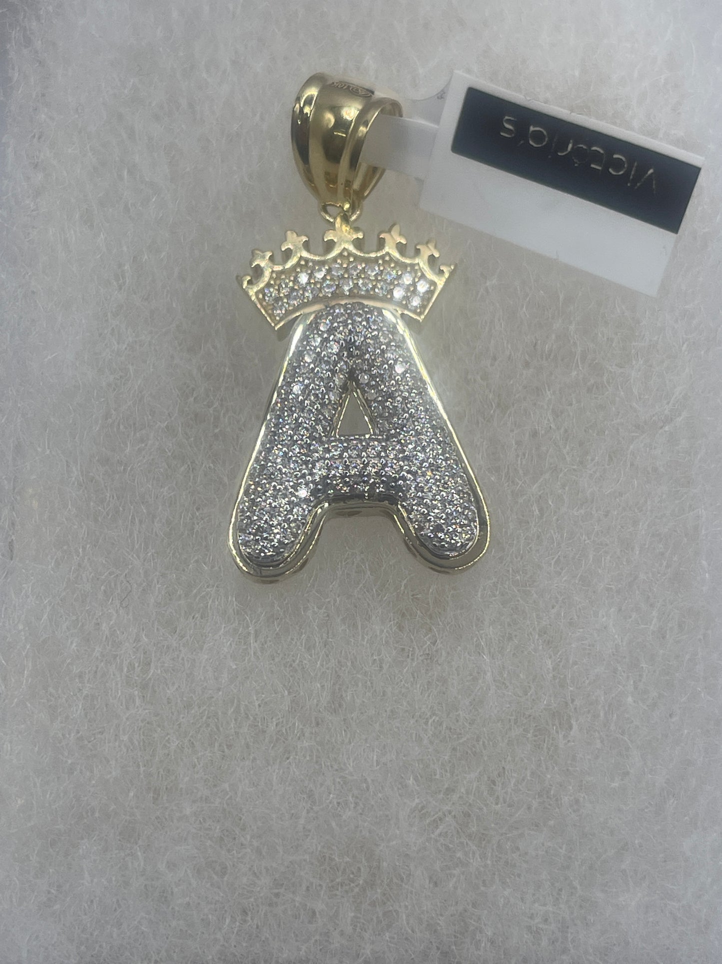 Letter A Crown Cz Pendent 10k