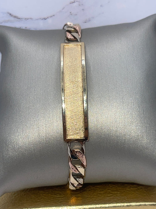 2tone Cuban Flat ID Bracelet 14k