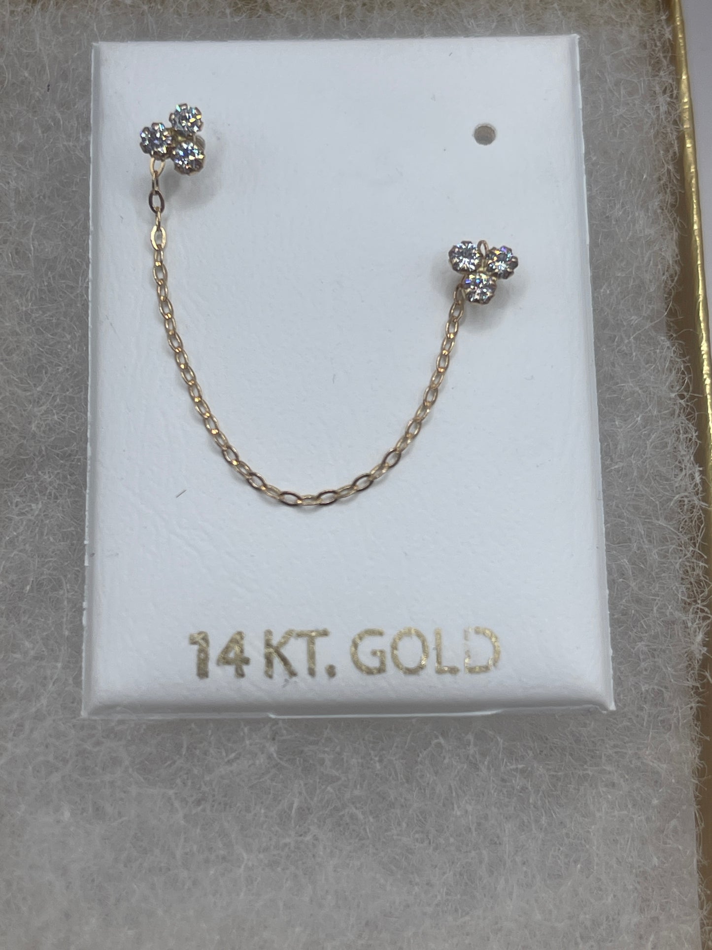 Flower Cz Chain Earrings 14k