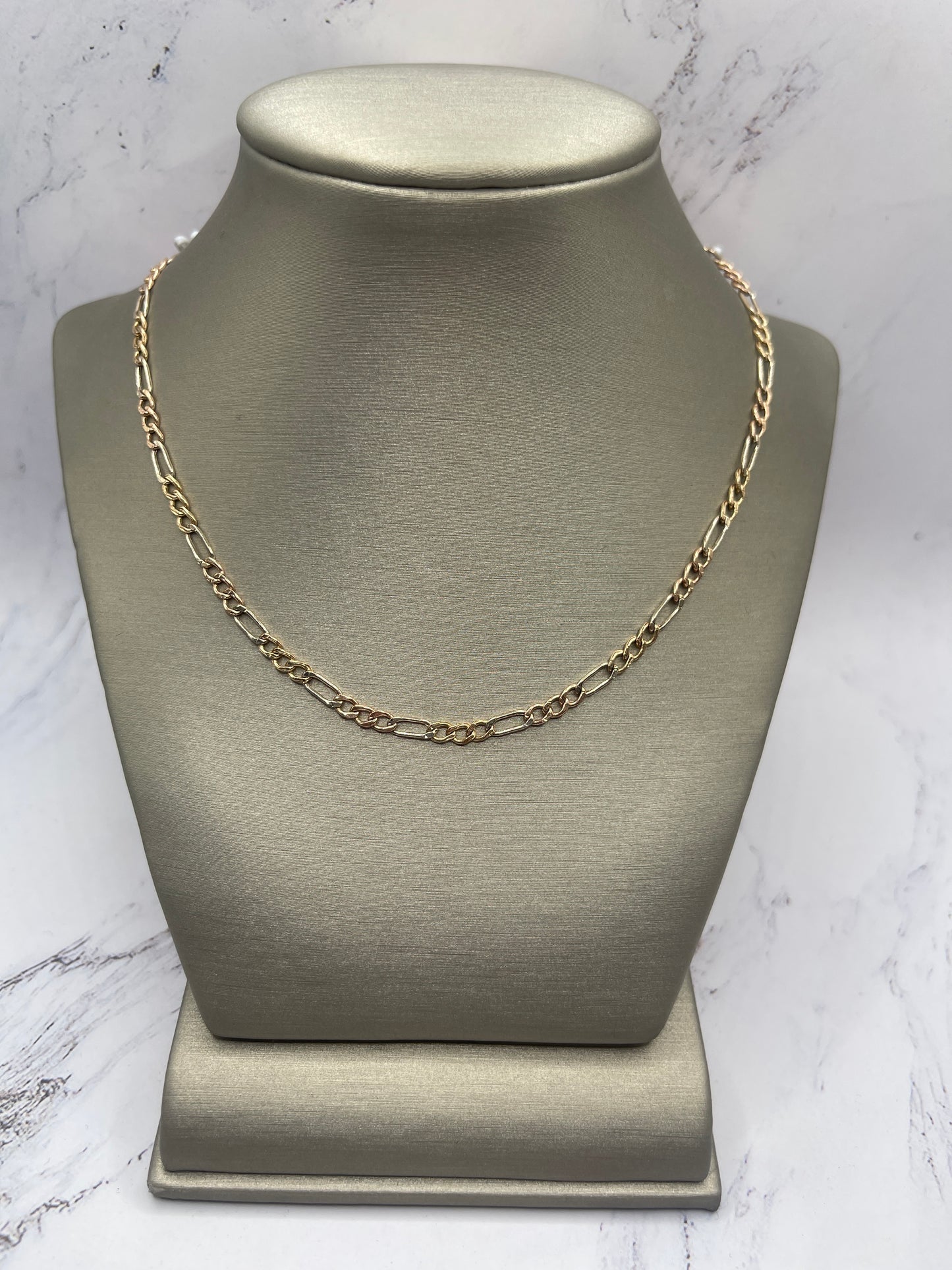 Figaro Tri Color Chain 14k