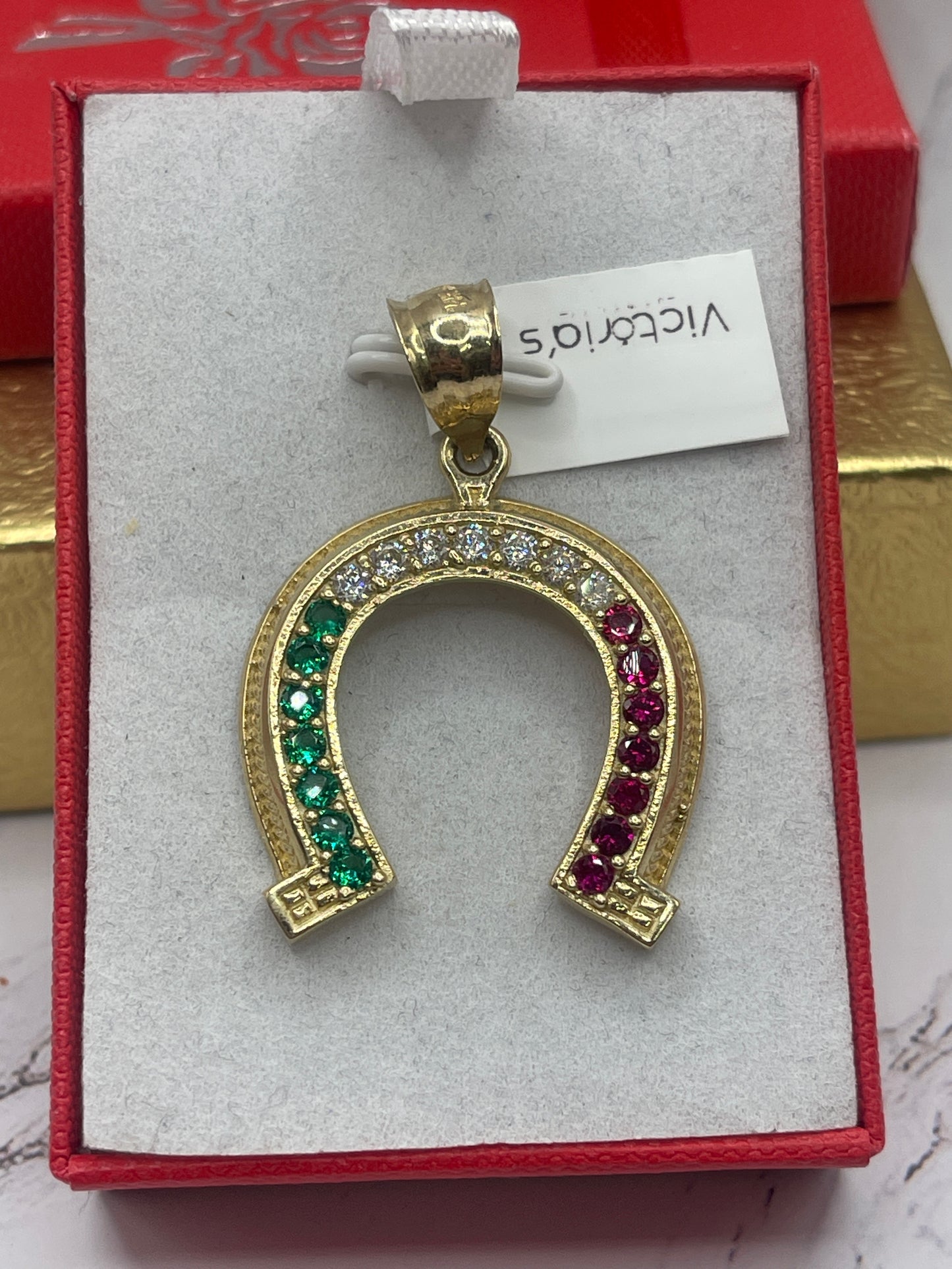 Horse Shoe Cz Pendent 14k