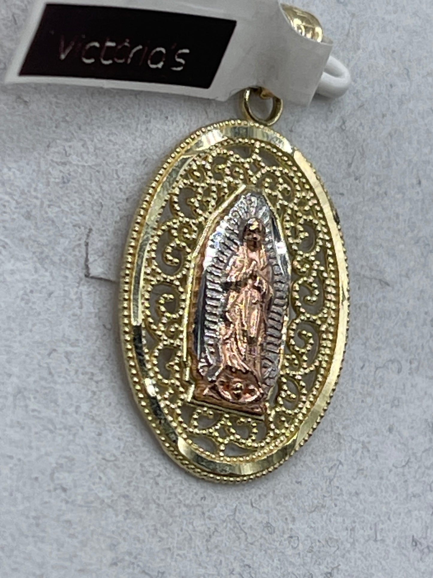 Oval 3 Tone Virgen De Guadalupe Pendent 10k